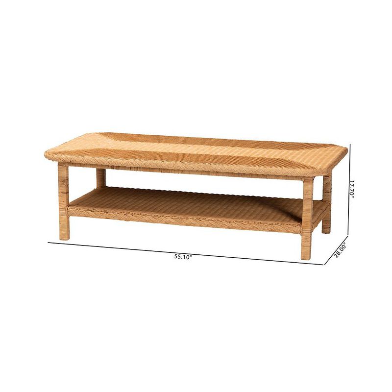 bali & pari Minahasa Bohemian Light Honey Braided Rattan Coffee Table