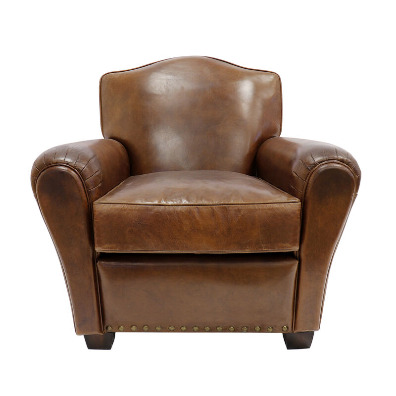 Pasargad Home Palermo Genuine Leather Modern Wing Chair image number 2