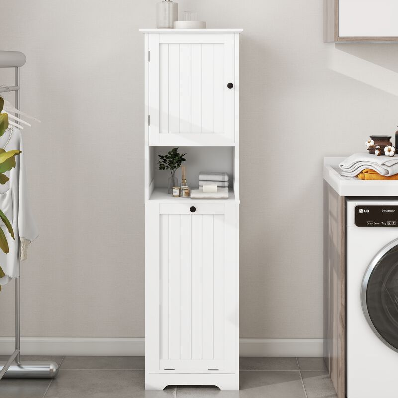 15.75 in. W. x 13.78 in. D x 55.12 in. H White Freestanding Tilt-Out Linen Cabinet