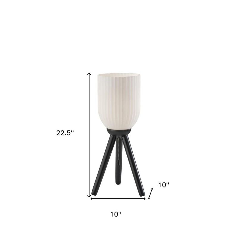 Hivvago 23" Black Solid Wood Tripod Table Lamp With White Ribbed Glass Shade