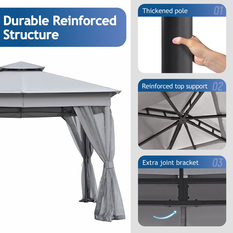 10'x10' Outdoor Gazebo with Double Roof, Mosquito Netting for Backyard & Garden
