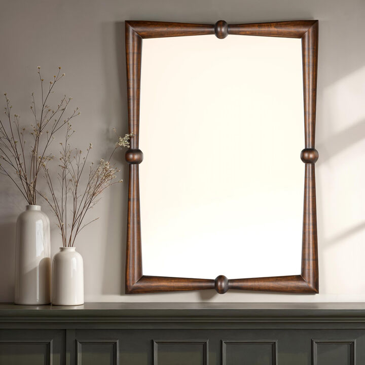 Modern Walnut Finish Mango Wood Wall Mirror