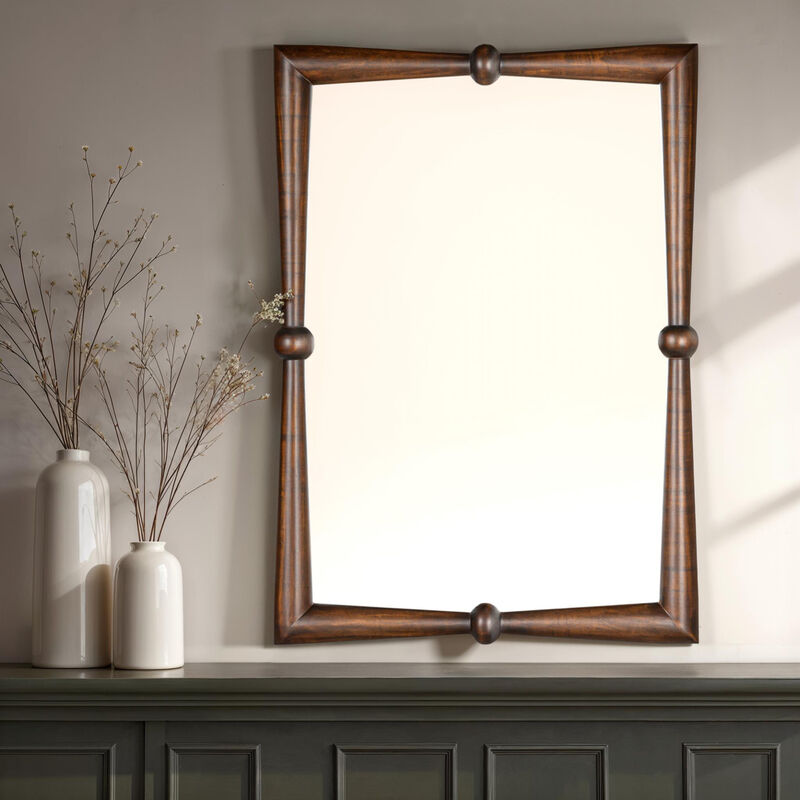 Modern Walnut Finish Mango Wood Wall Mirror image number 1