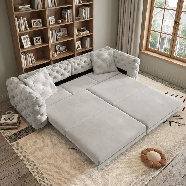 Whisen 97.7" 4-Seat Convertible Sleeper Sofa, Velvet 3-in-1 with Ottoman for Apartment Office