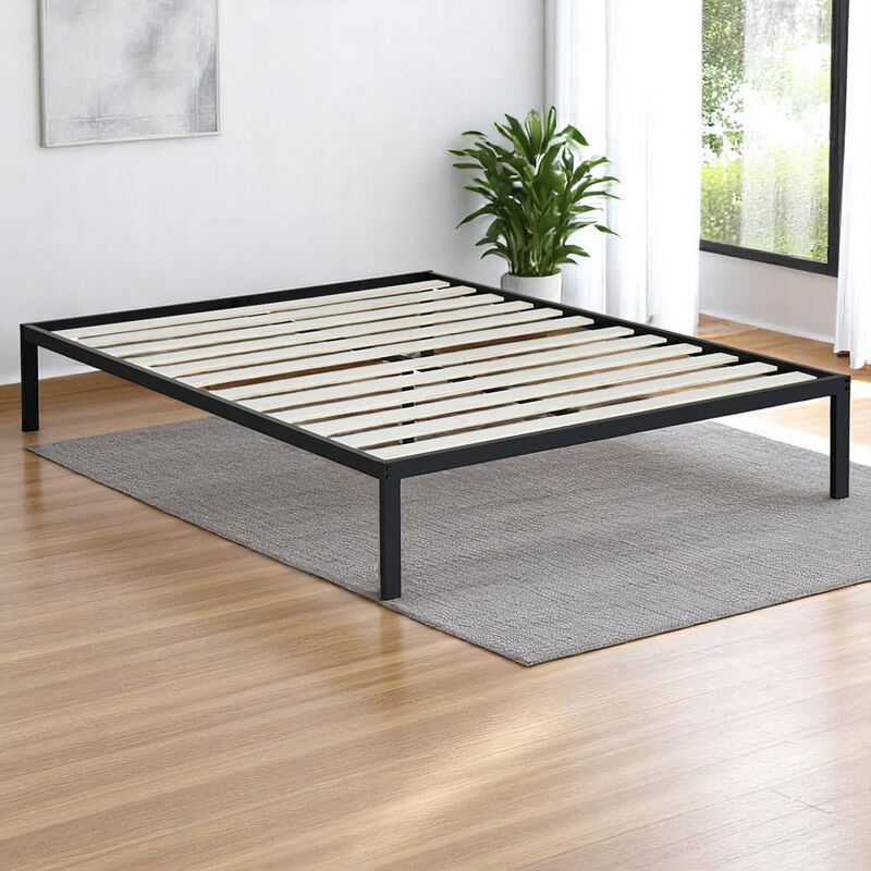 Steel Metal Platform Bed Frame with Wood Slats &ndash; Contemporary Design, Sturdy Metal Frame with Wooden Support