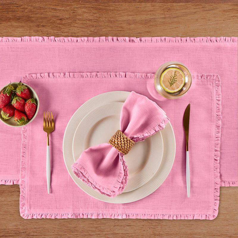 Solino Home Juliette Ruffle 100% Linen Table Runner &ndash; Handcrafted, Machine Washable, Perfect for Holiday and Everyday Dining
