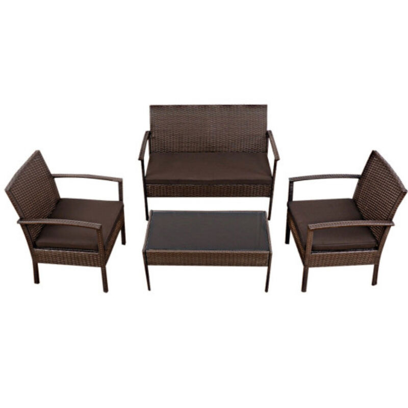 4 pcs Modern Outdoor Patio Rattan Wicker Furniture Set