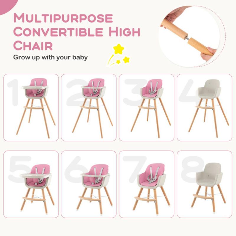 Hivvago 3-in-1 Convertible Wooden High Chair with Cushion