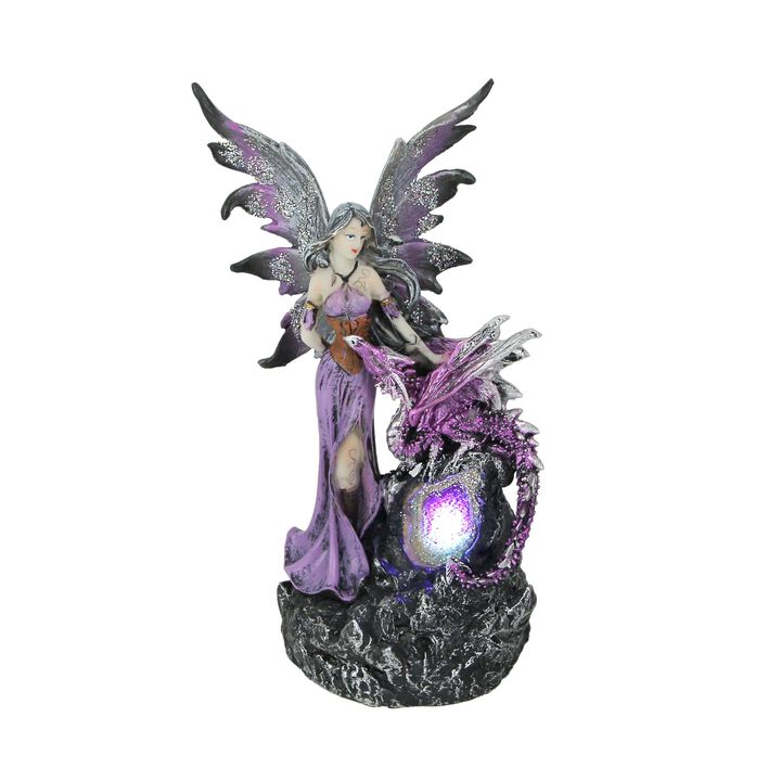 Amethyst Purple Fairy And Dragon LED Lighted Geode Statue