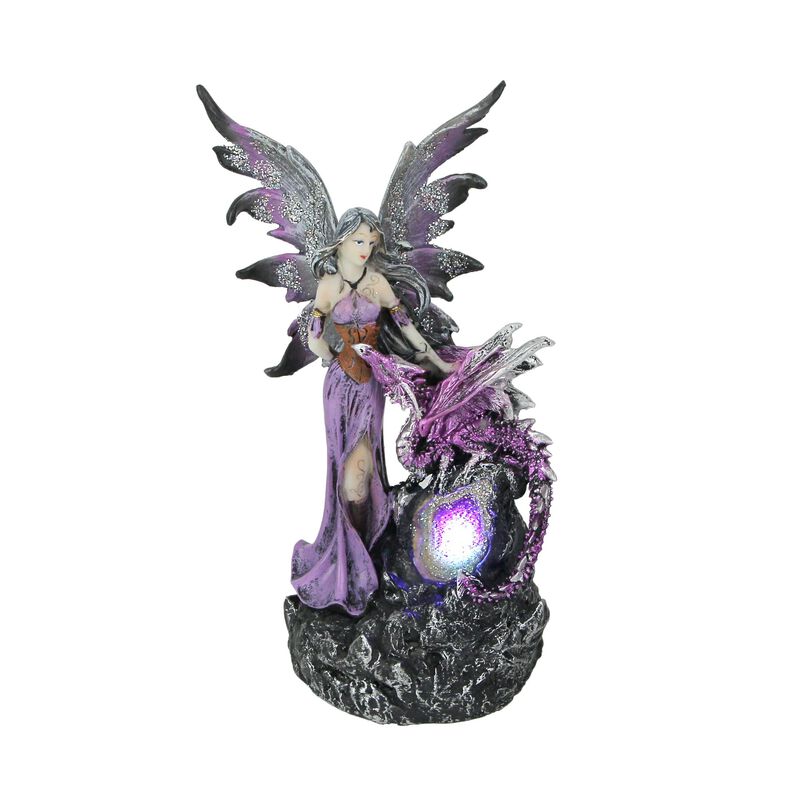 Amethyst Purple Fairy And Dragon LED Lighted Geode Statue image number 0