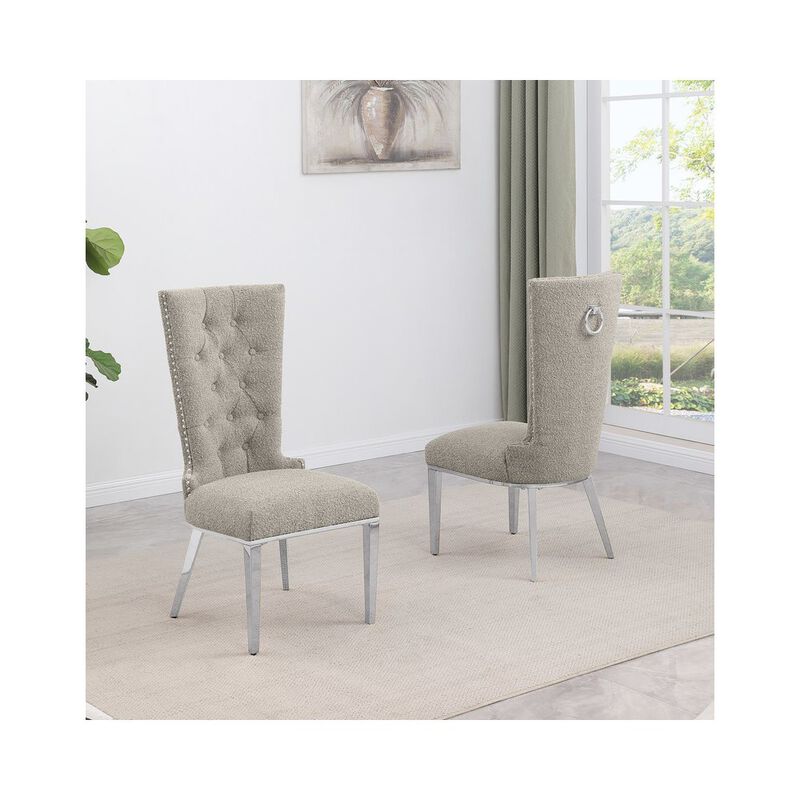 Best Quality Furniture Gray Boucle Fabric With Silver Chrome Base Glam Dining Chairs (Set Of 2)
