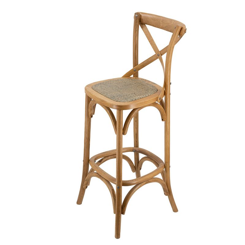 21 Inch Oak Wood Bar Chair, Square Backrest and Foam Seat, Beige, Brown-Benzara image number 2