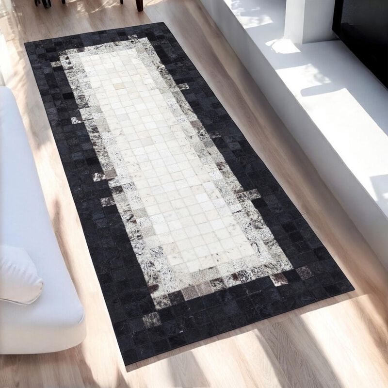 White & Grey Cowhide Rug with Black Border image number 3