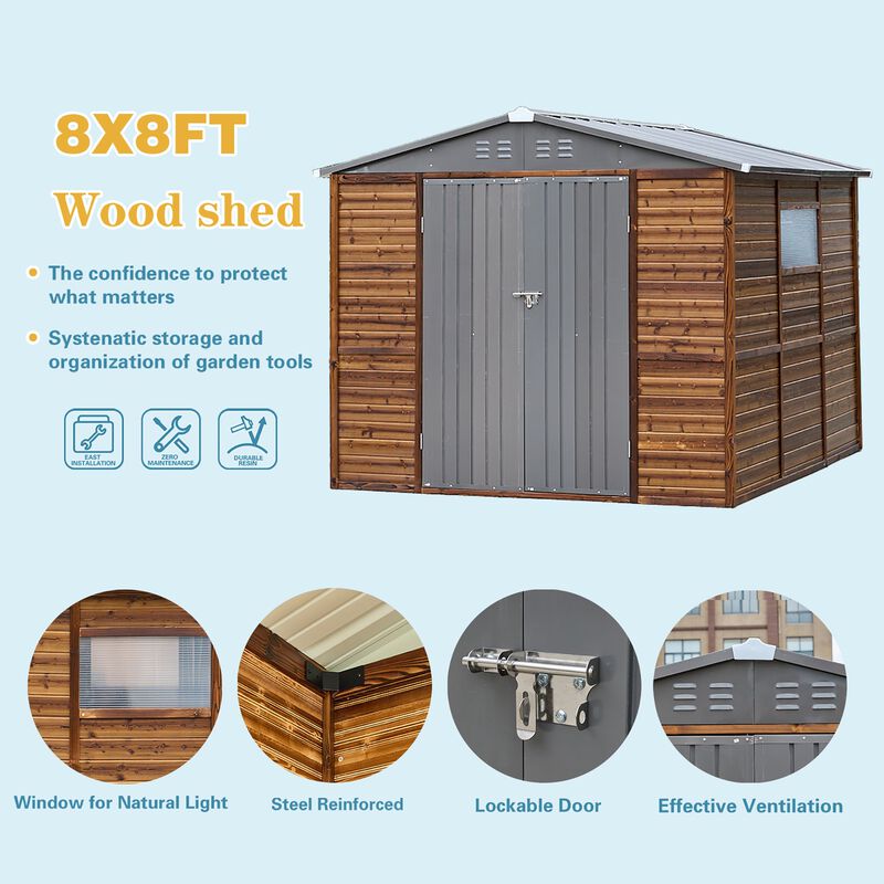 Mondawe 8x8FT Outdoor Cedarwood Storage Shed,Weather Resistance Drainage And Ventilation Tool Shed image number 2