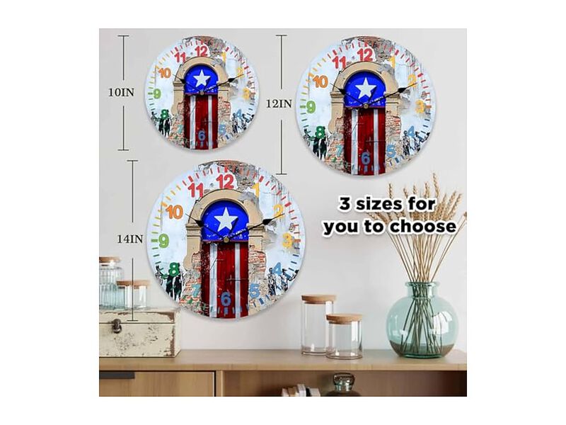 Puerto Rico Flag Country Rustic Shabby Wall Clock 14 Inch Silent Non Ticking image number 3