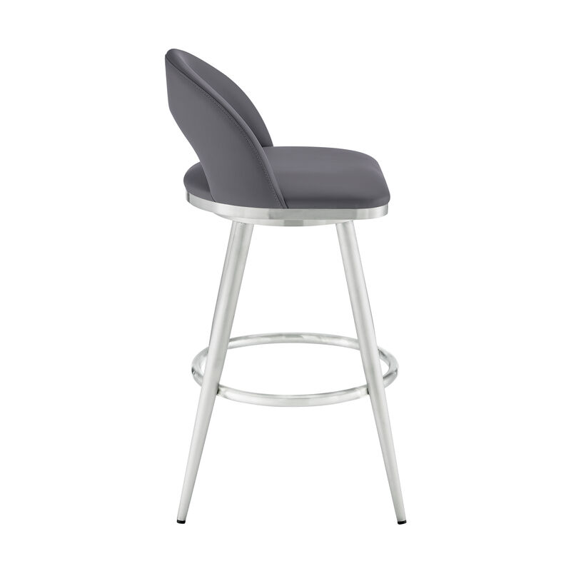 Lottech Swivel Stool in Brushed Stainless Steel with Black Faux Leather