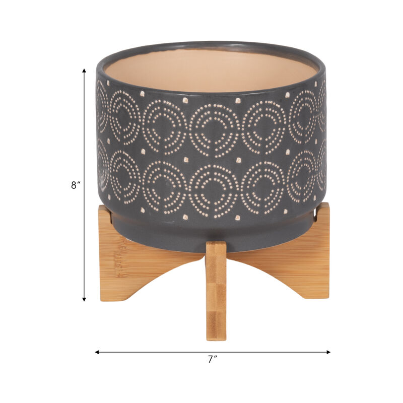 Cer, 7" Swirl Planter On Stand