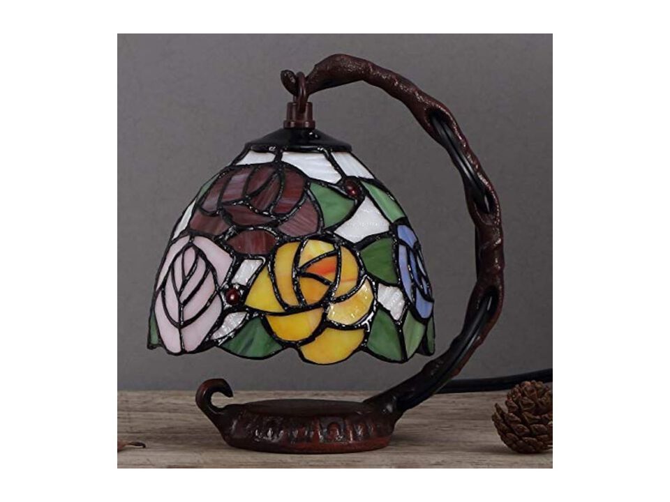 Tiffany Style Stained Glass Rose Table Lamp For Bedroom Living Room Pink