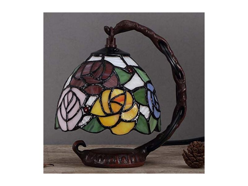 Tiffany Style Stained Glass Rose Table Lamp For Bedroom Living Room Pink image number 1