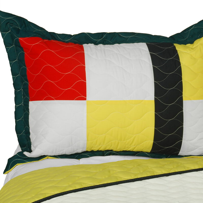 3-Piece Vermicelli Quilted Geometric Patchwork Quilt Set with Matching Shams image number 2