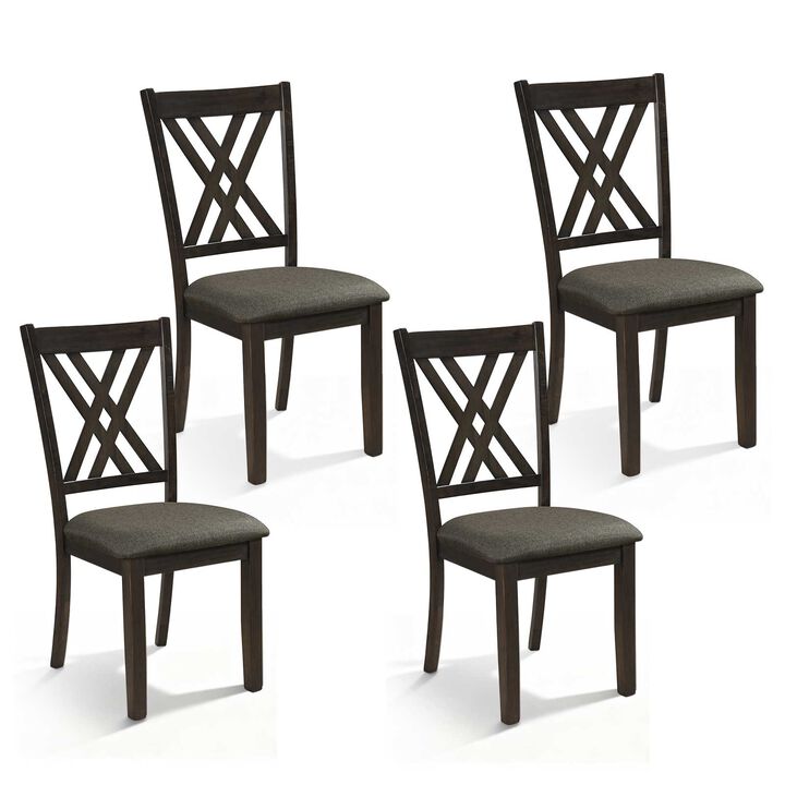 Set of 4 Linen Upholstered Wooden Dining Chairs with Rubber Wood Frame