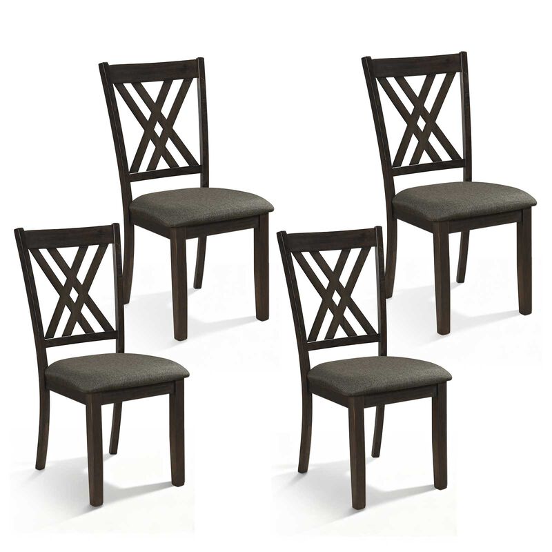 Set of 4 Linen Upholstered Wooden Dining Chairs with Rubber Wood Frame image number 0