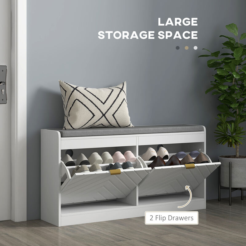 Hivvago Upholstered Entryway Shoe Bench with Flip Drawers image number 3
