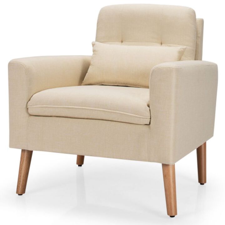 Linen Fabric Single Sofa Armchair with Waist Pillow