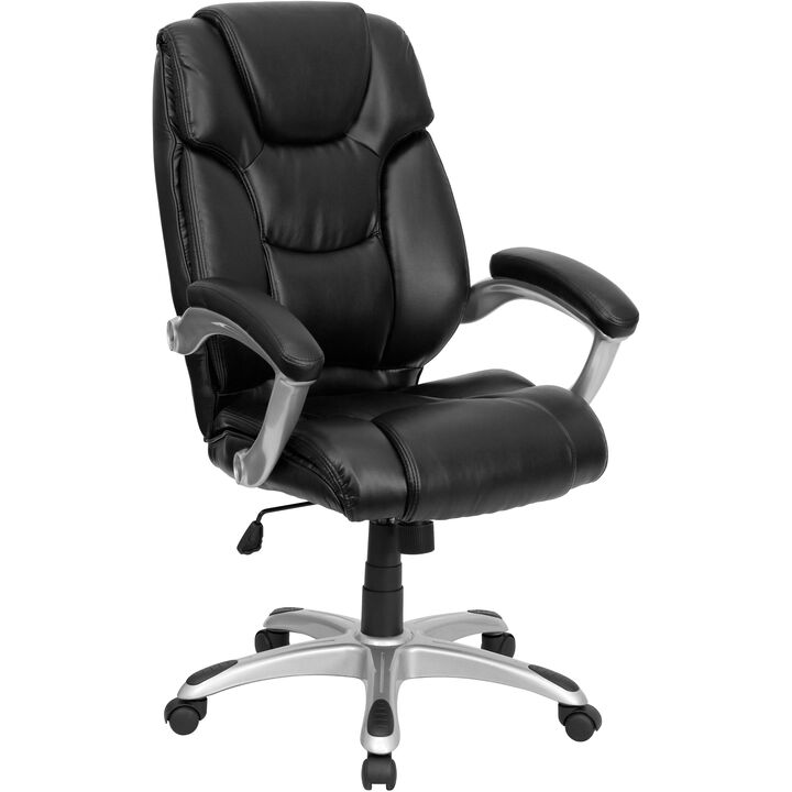 Heather High Back LeatherSoft Laye  Upholste  Executive Swivel Ergonomic Office Chair with Silver Nylon Base and Arms