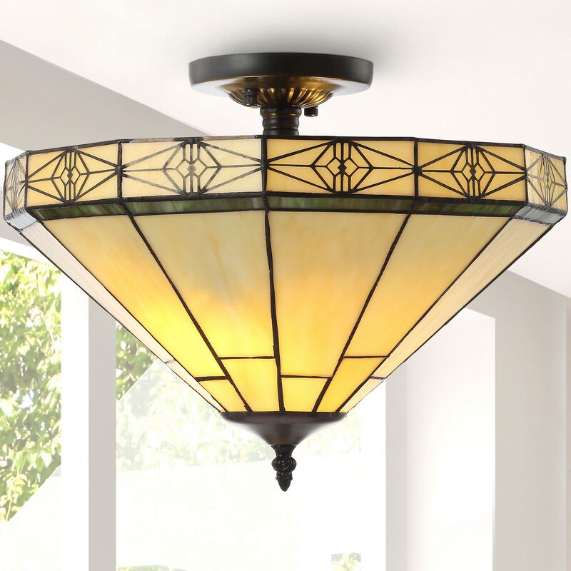 Jasmine Tiffany-Style Glass/Metal LED Semi-Flush Mount