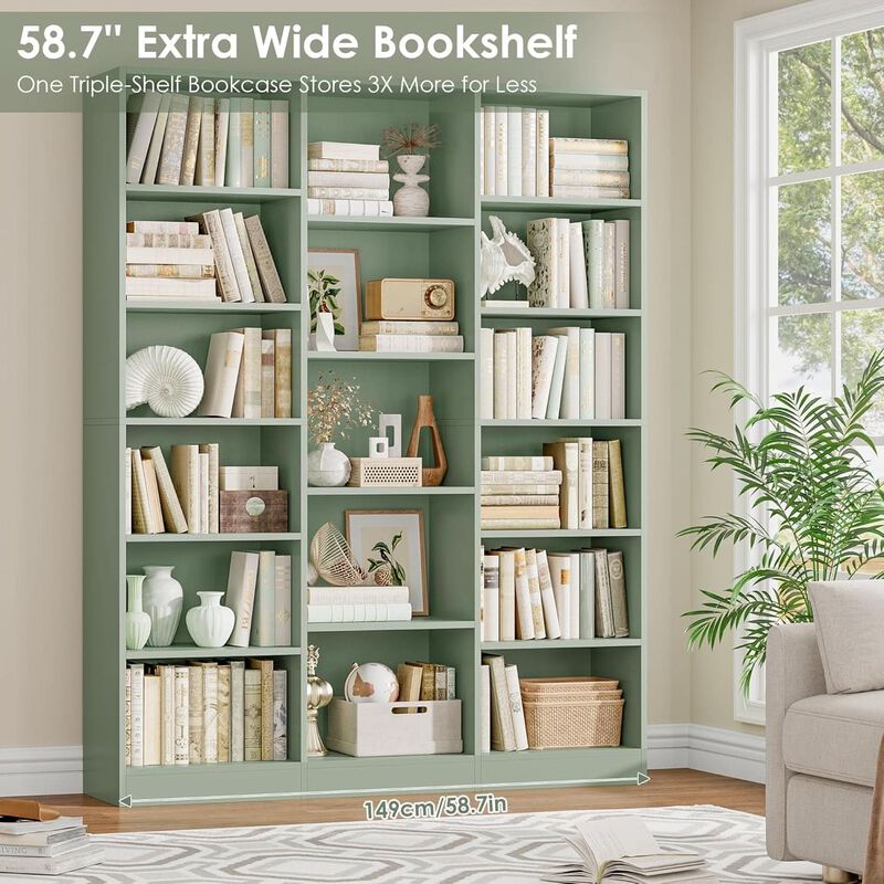 ShipItFurniture Green Triple Wide 74" Tall Six-Tier Bookshelf image number 5