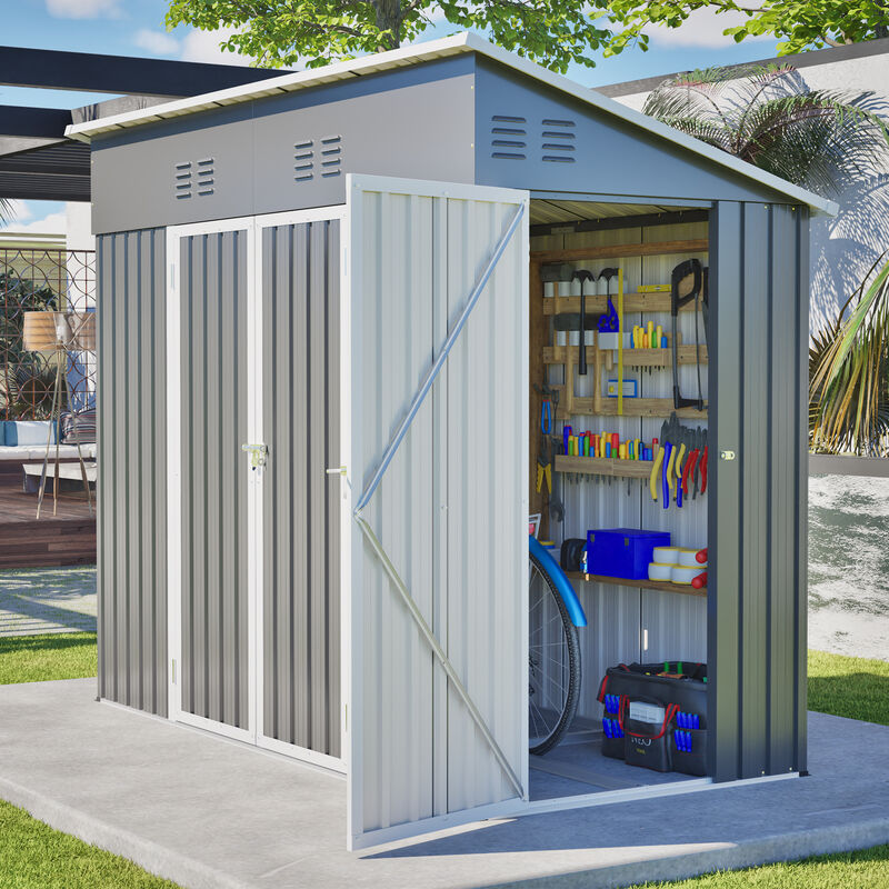 4x8 Slope-Roof Reinforced Storage Shed with Weatherproof Sloping Roof & 4 Air Vents image number 2