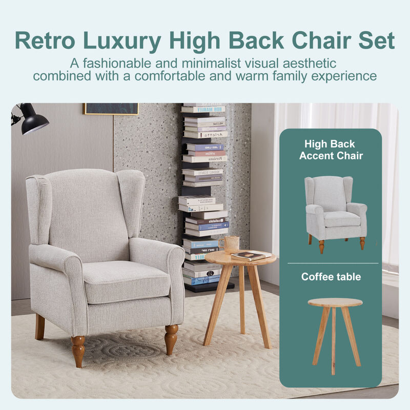 GOODSILO Vintage Luxury Wingback Armchair and Coffee Table Set for Living Room Relaxation and Style Enhancement image number 8