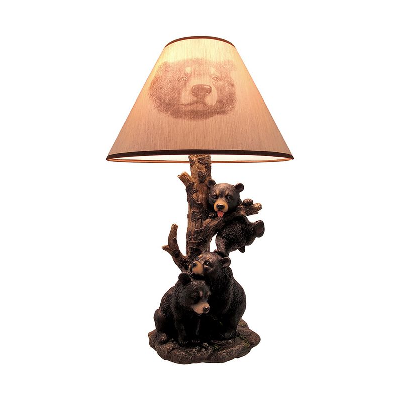 Black Bear Family Table Lamp W Tree Bark Print Shade image number 0
