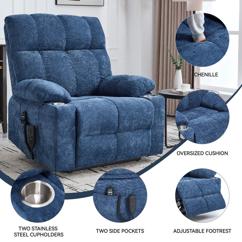 Dual Motor Infinite Position Chenille Power Lift Recliner Chair with Massage and Lumbar Heating