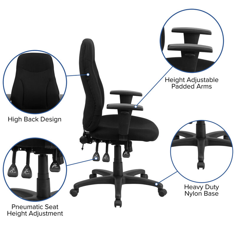 Hughes High Back Fabric Multifunction Swivel Ergonomic Task Office Chair with Adjustable Arms image number 4