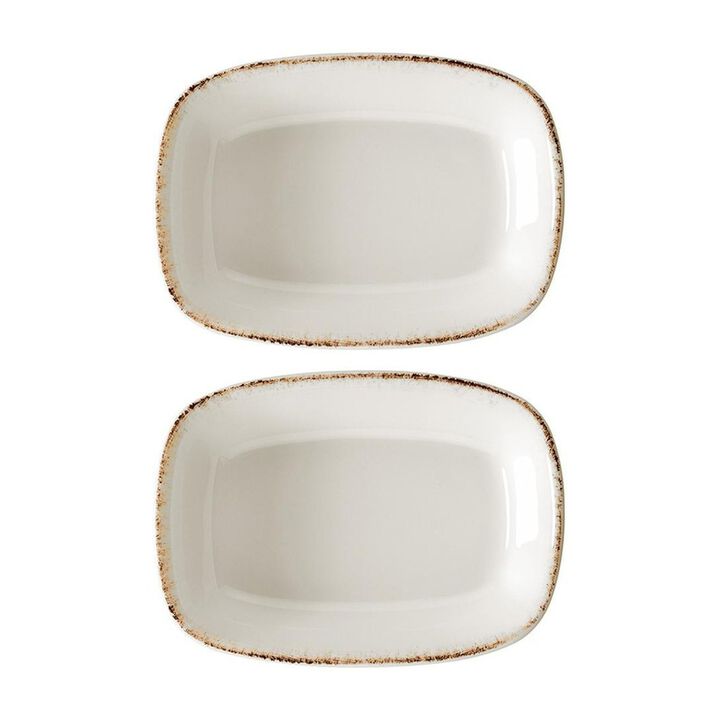Retro 5.5" x 4" x h:1.25" 7 oz. Rectangular Decorated Porcelain Deep Plate (Set of 2)