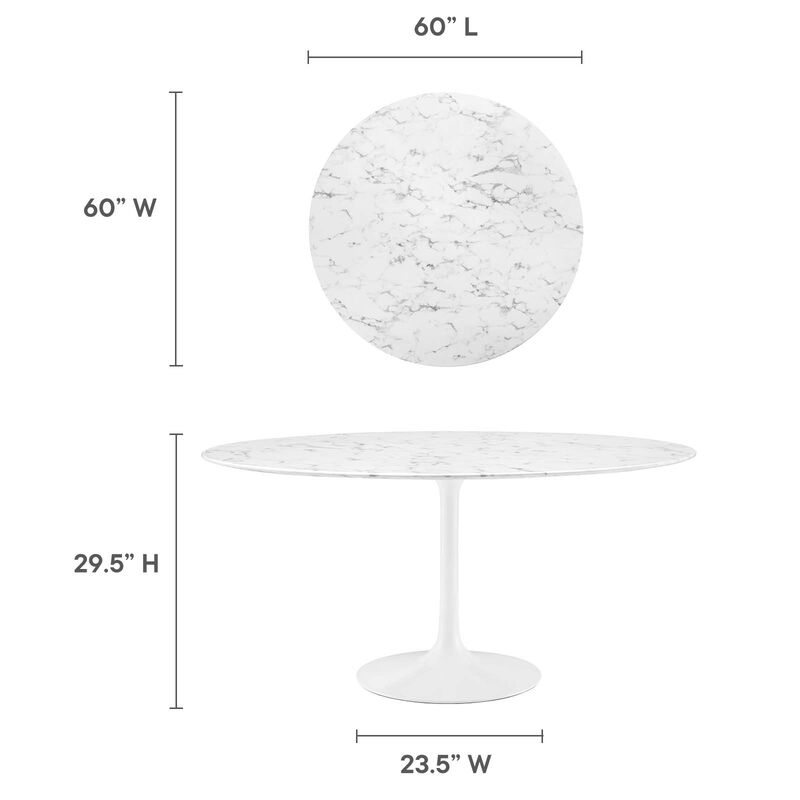 Modway - Lippa 60" Round Artificial Marble Dining Table White
