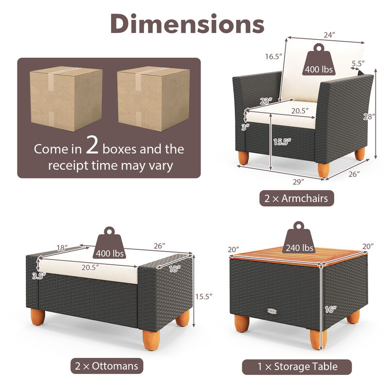 5 Pieces Patio Furniture Set with Loveseat and Armchairs for Porch-White