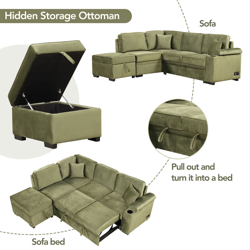 Streamdale Convertible L-Shaped Sleeper Sofa with Storage Ottoman