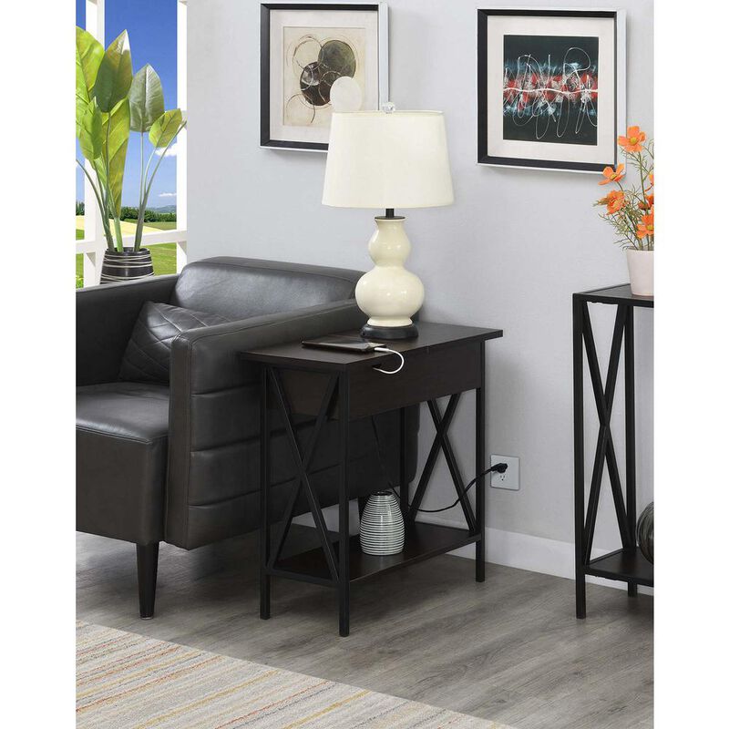 Convenience Concepts Tucson Flip Top End Table with Charging Station