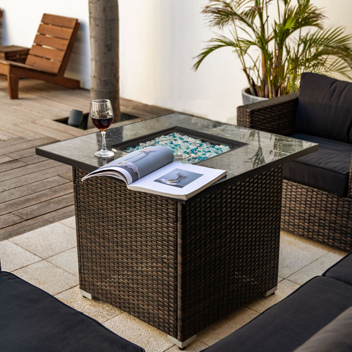 Streamdale 30'' Outdoor Fire Table with Glass Rocks and Rain Cover