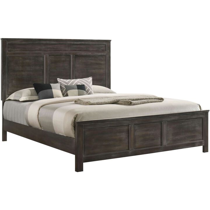 Aver King Size Bed, Transitional Carved Panel Design, Nutmeg Brown Wood - Benzara