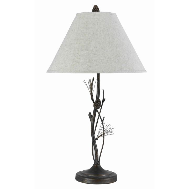 Pine Twig Accent Metal Body Table Lamp with Conical Shade, Bronze and White - Benzara