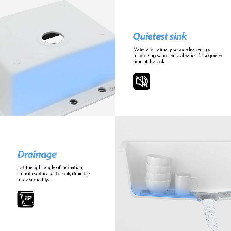 25x22x10 Inch White Granite Composite Drop In kitchen Sink Single Bowl Quartz Kitchen Sink