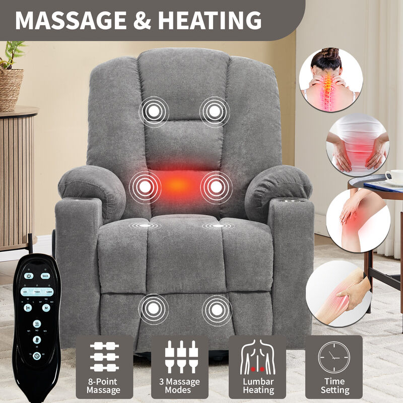 Power Lift Recliner Chair with Massage and Heat, Overstuffed Recliners image number 2