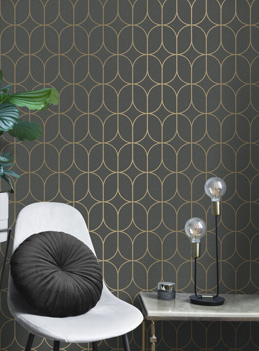 Raye Charcoal Rosco Trellis Wallpaper
