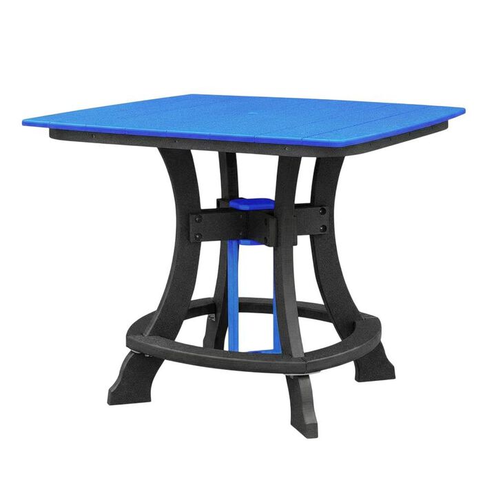 Outdoor Escape Blue Outdoor Square Dining Table, Black Base, Polyethylene Construction
