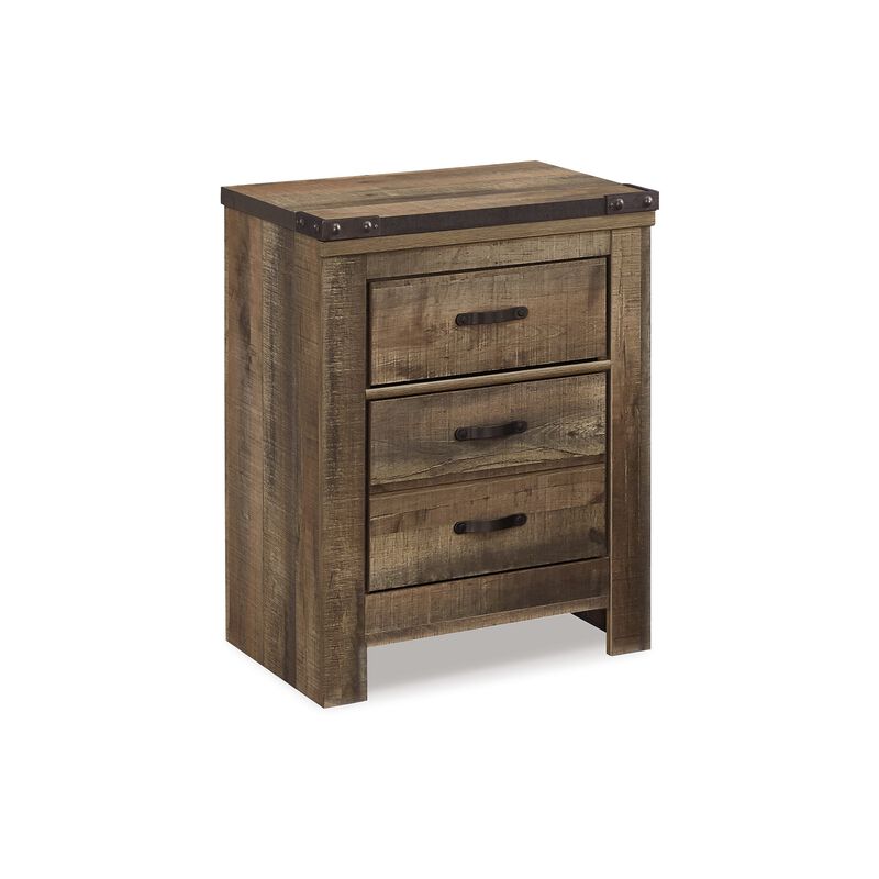 Zoey Nightstand w 2 Drawers, USB Port, Rustic Brown Plank Details - Benzara