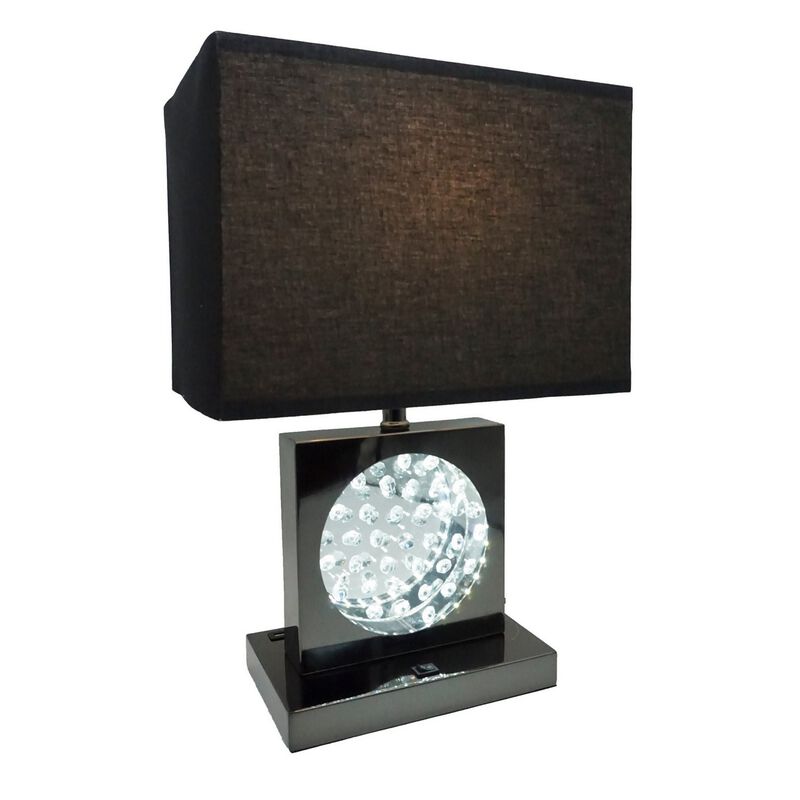 Rohi 22 Inch Table Lamp, Black Fabric Shade, Nickel Base, LED Accents - Benzara